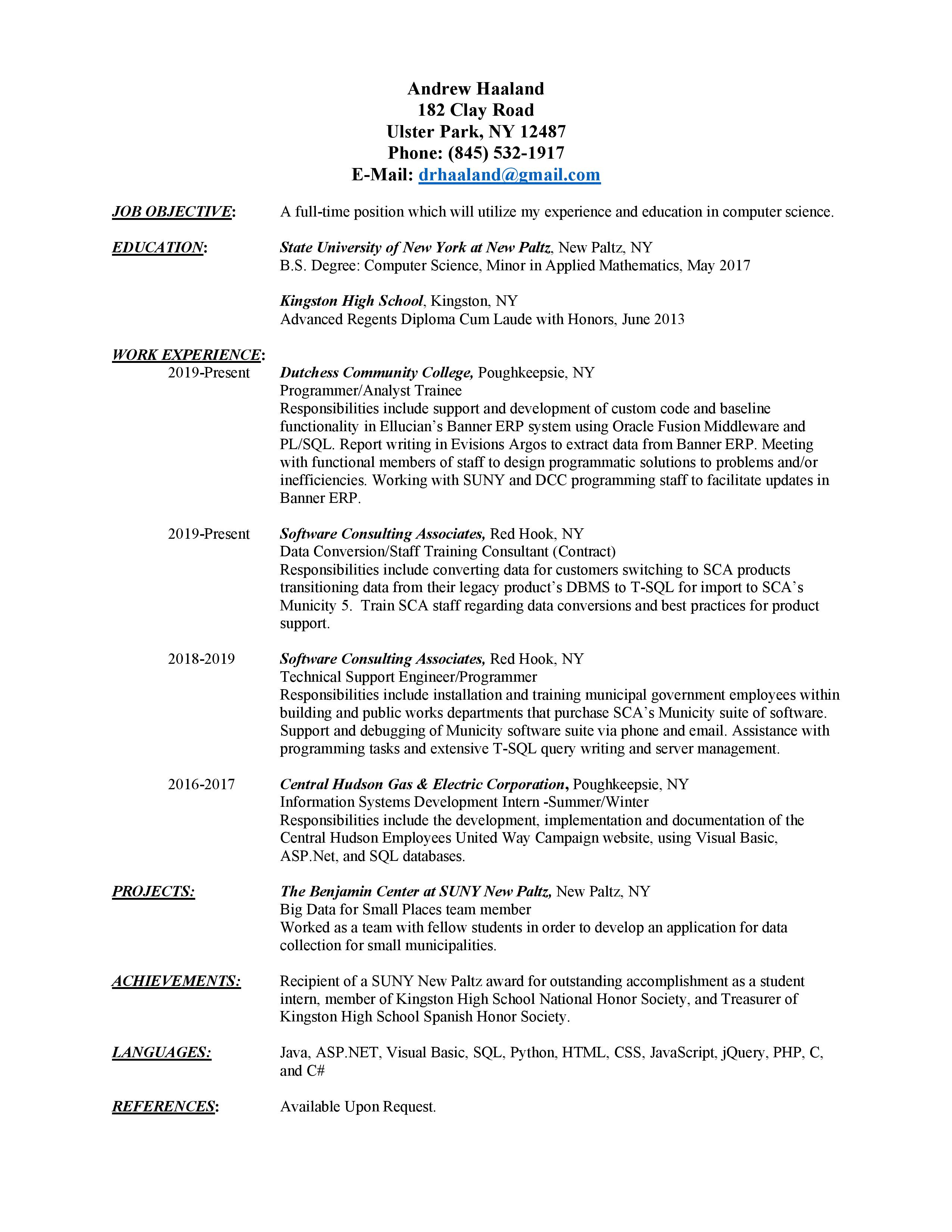 Resume | Andrew Haaland: Computer Scientist and Technology Enthusiast ...